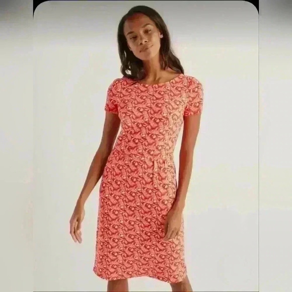 Boden Pheobe Jersey Dress Orange Sunset Jungle Bloom Size 8P Women's - Picture 2 of 13